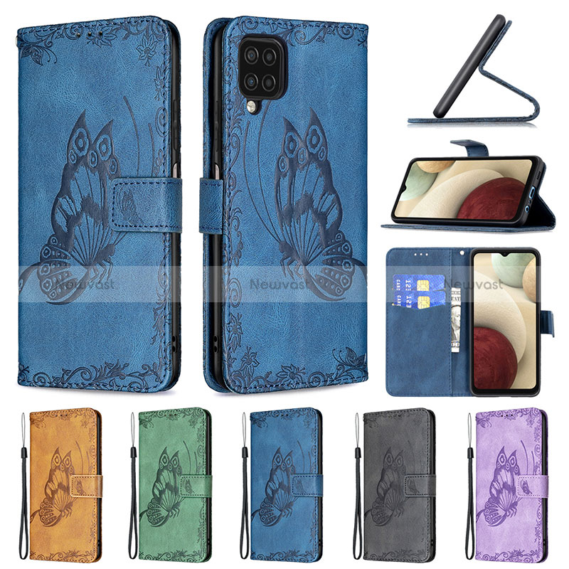 Leather Case Stands Butterfly Flip Cover Holder B02F for Samsung Galaxy A12 5G