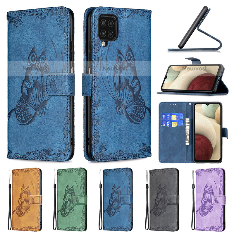 Leather Case Stands Butterfly Flip Cover Holder B02F for Samsung Galaxy A12