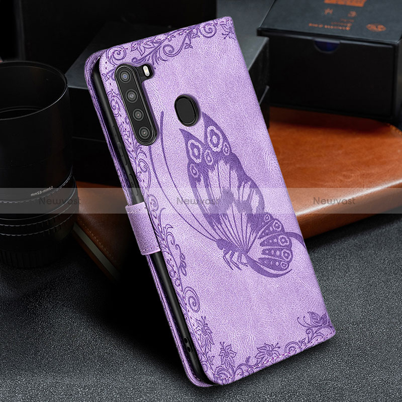 Leather Case Stands Butterfly Flip Cover Holder B02F for Samsung Galaxy A21