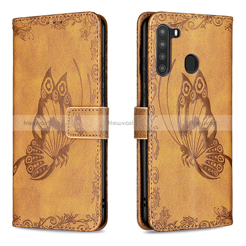 Leather Case Stands Butterfly Flip Cover Holder B02F for Samsung Galaxy A21