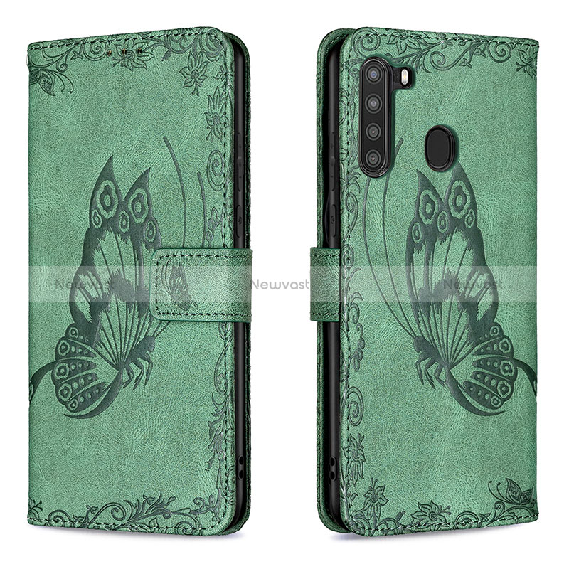 Leather Case Stands Butterfly Flip Cover Holder B02F for Samsung Galaxy A21