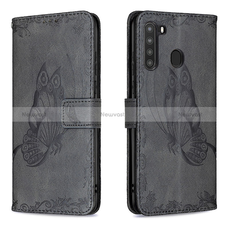 Leather Case Stands Butterfly Flip Cover Holder B02F for Samsung Galaxy A21