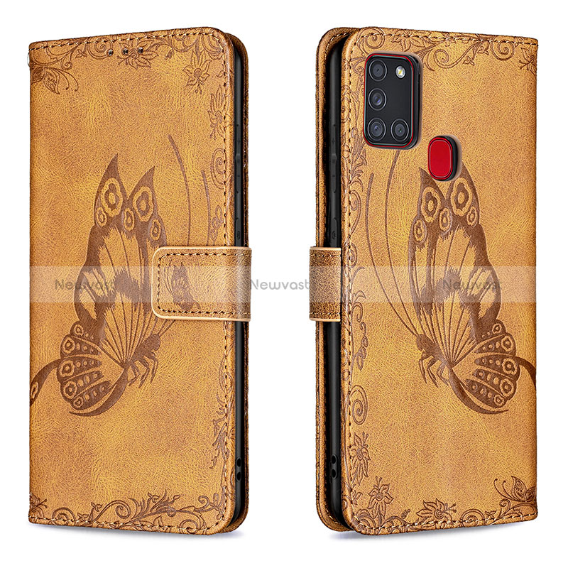 Leather Case Stands Butterfly Flip Cover Holder B02F for Samsung Galaxy A21s