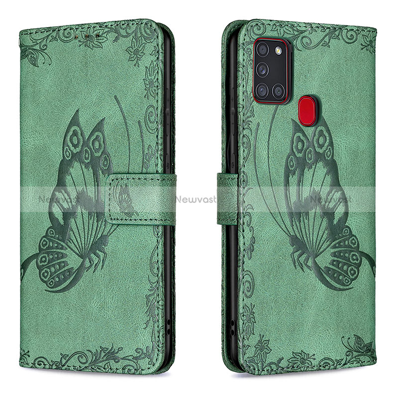 Leather Case Stands Butterfly Flip Cover Holder B02F for Samsung Galaxy A21s