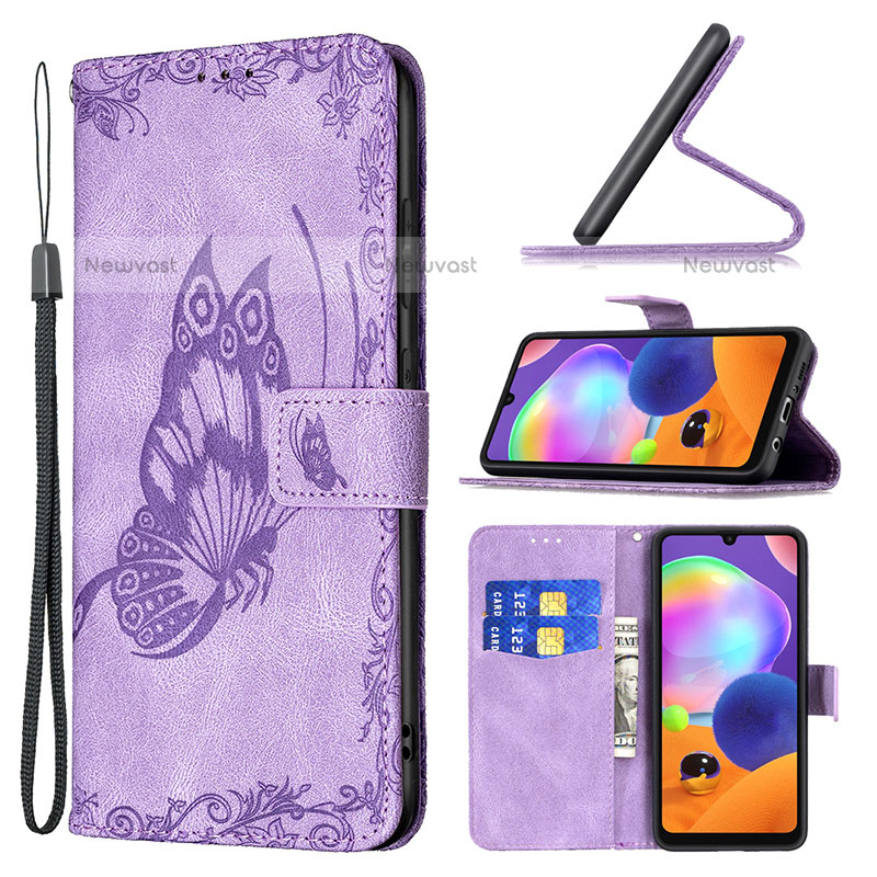 Leather Case Stands Butterfly Flip Cover Holder B02F for Samsung Galaxy A31