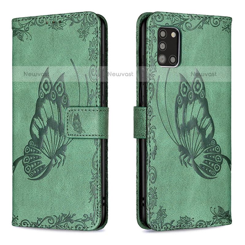 Leather Case Stands Butterfly Flip Cover Holder B02F for Samsung Galaxy A31 Green