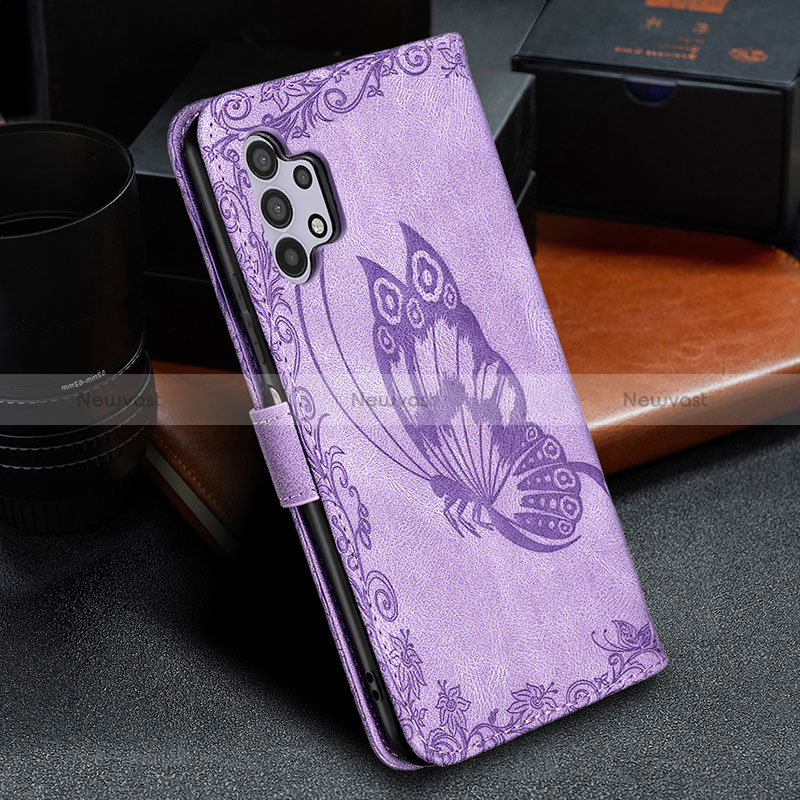 Leather Case Stands Butterfly Flip Cover Holder B02F for Samsung Galaxy A32 4G