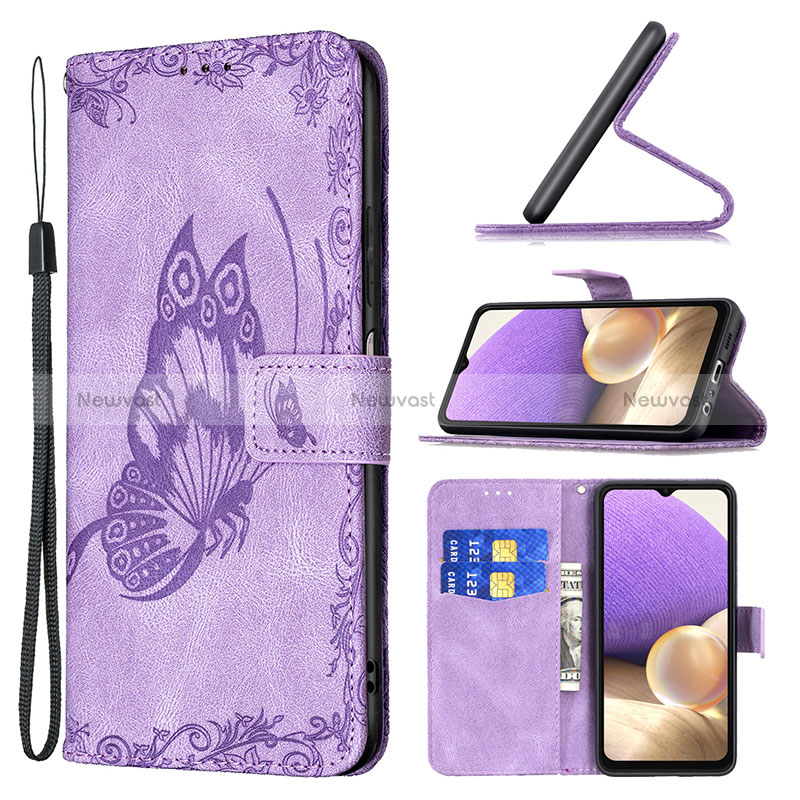 Leather Case Stands Butterfly Flip Cover Holder B02F for Samsung Galaxy A32 4G