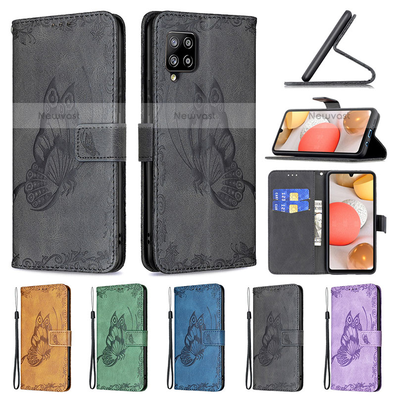 Leather Case Stands Butterfly Flip Cover Holder B02F for Samsung Galaxy A42 5G