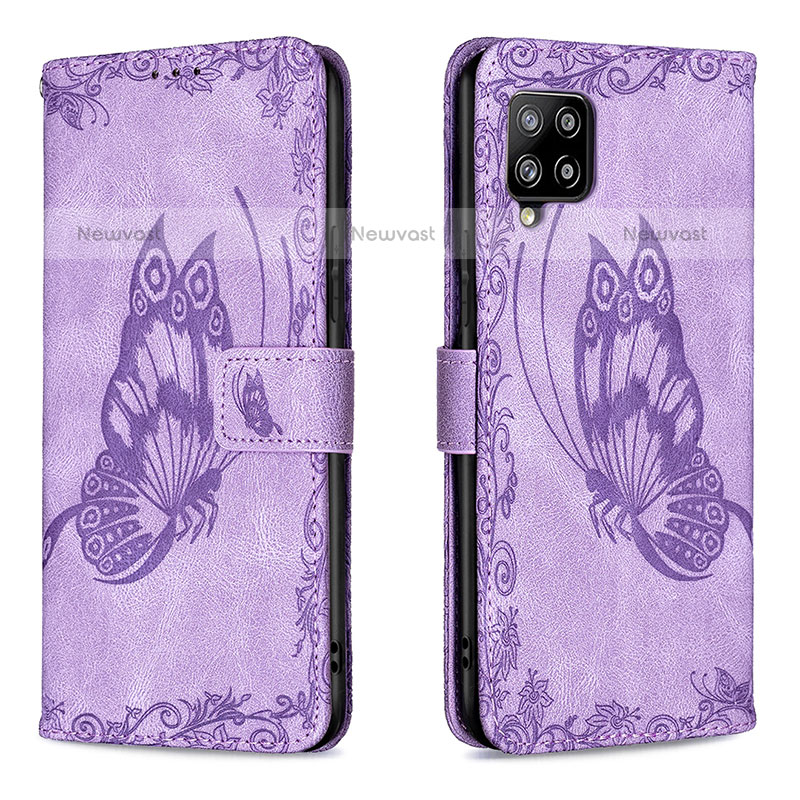 Leather Case Stands Butterfly Flip Cover Holder B02F for Samsung Galaxy A42 5G Clove Purple