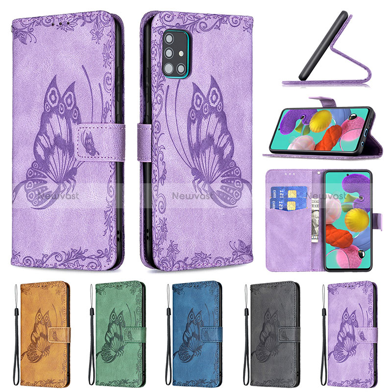 Leather Case Stands Butterfly Flip Cover Holder B02F for Samsung Galaxy A51 5G