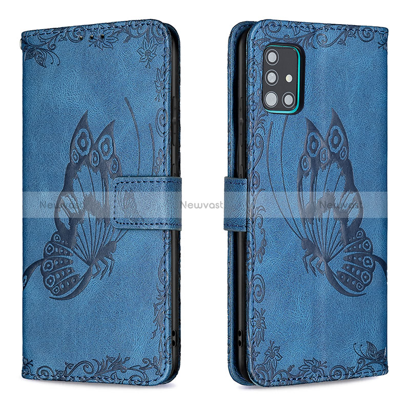 Leather Case Stands Butterfly Flip Cover Holder B02F for Samsung Galaxy A51 5G Blue