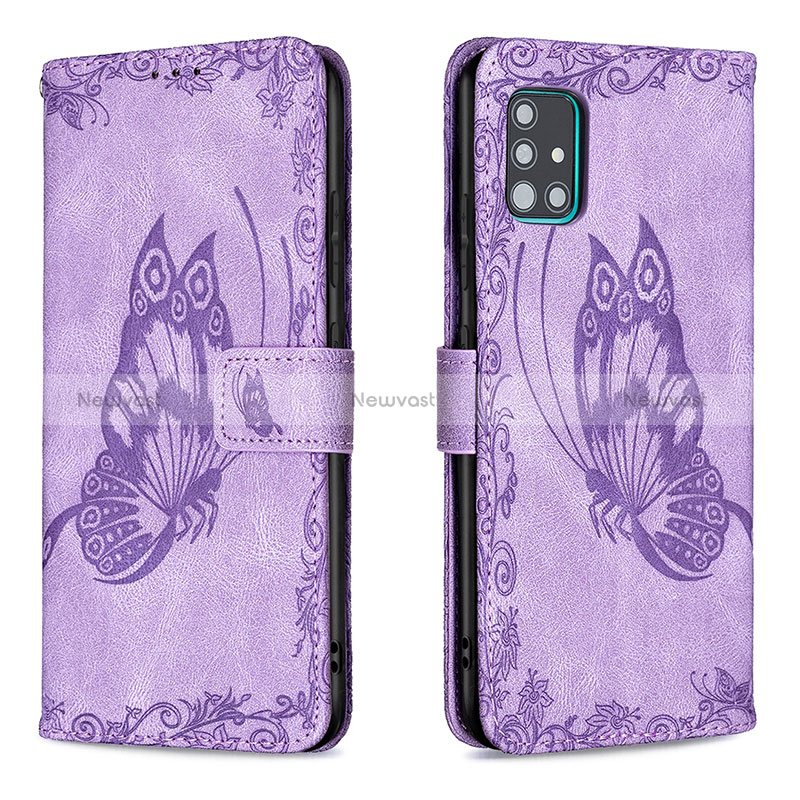 Leather Case Stands Butterfly Flip Cover Holder B02F for Samsung Galaxy A51 5G Clove Purple