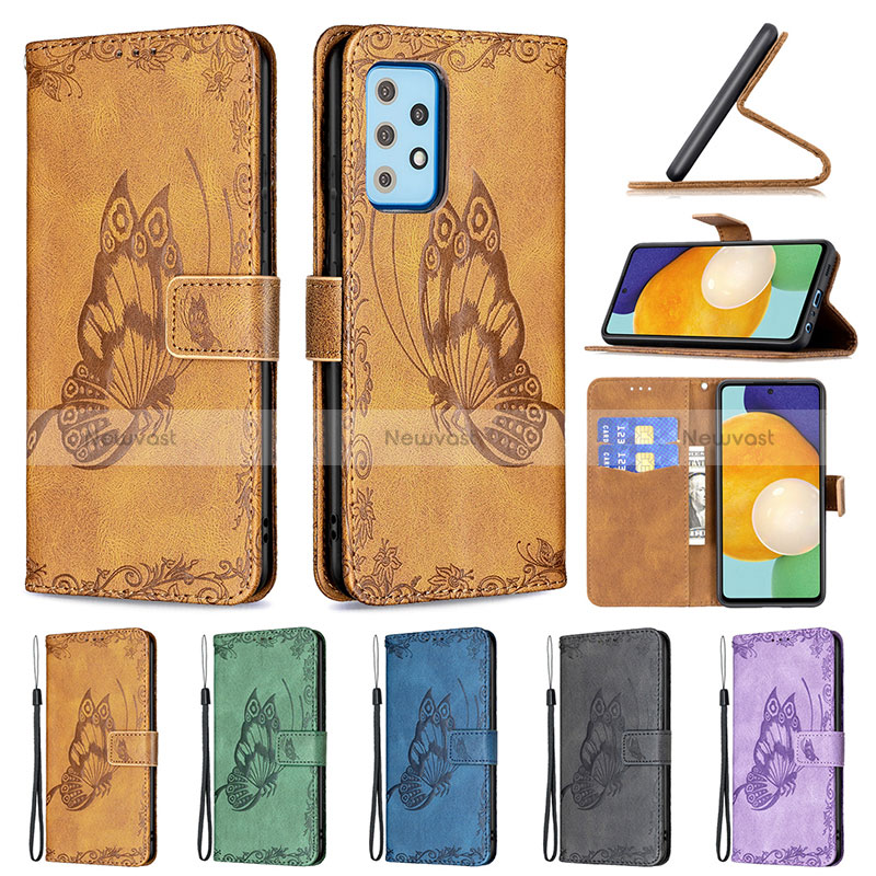 Leather Case Stands Butterfly Flip Cover Holder B02F for Samsung Galaxy A52 4G