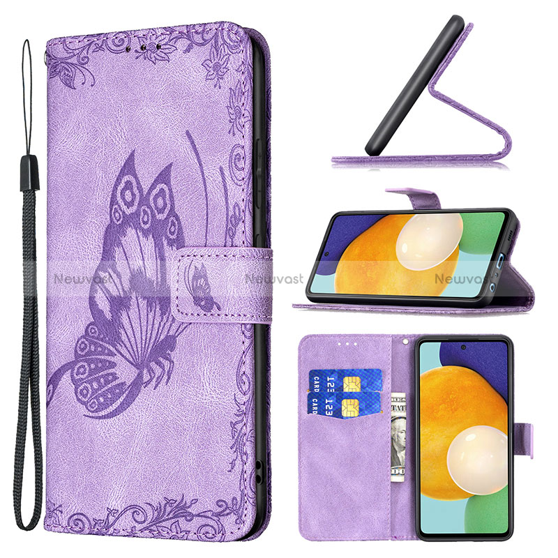 Leather Case Stands Butterfly Flip Cover Holder B02F for Samsung Galaxy A52 4G