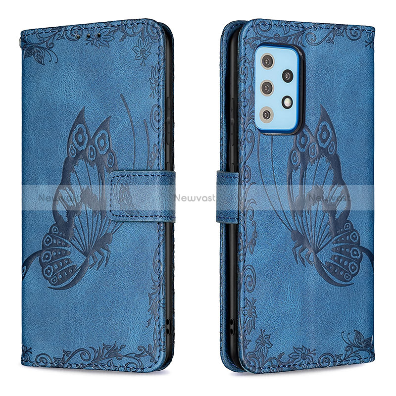 Leather Case Stands Butterfly Flip Cover Holder B02F for Samsung Galaxy A52 5G Blue