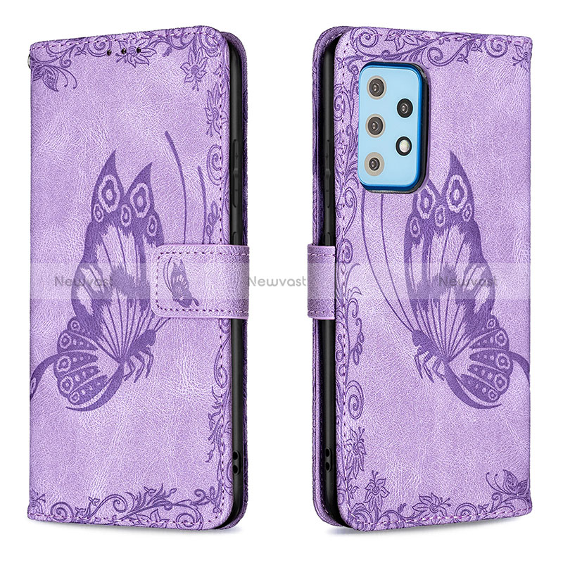 Leather Case Stands Butterfly Flip Cover Holder B02F for Samsung Galaxy A52s 5G Clove Purple