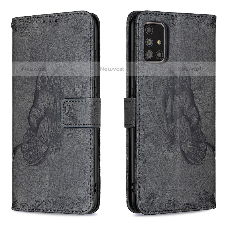 Leather Case Stands Butterfly Flip Cover Holder B02F for Samsung Galaxy A71 4G A715 Black