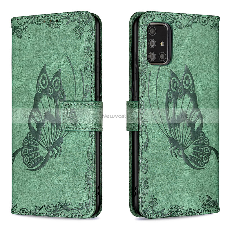 Leather Case Stands Butterfly Flip Cover Holder B02F for Samsung Galaxy A71 5G Green