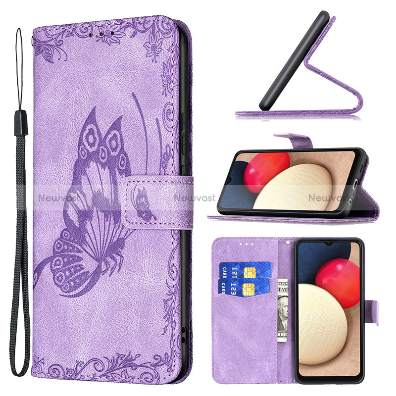 Leather Case Stands Butterfly Flip Cover Holder B02F for Samsung Galaxy F02S SM-E025F