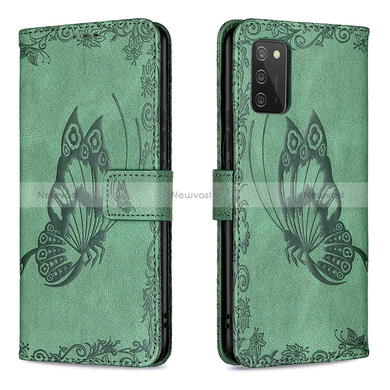 Leather Case Stands Butterfly Flip Cover Holder B02F for Samsung Galaxy F02S SM-E025F Green