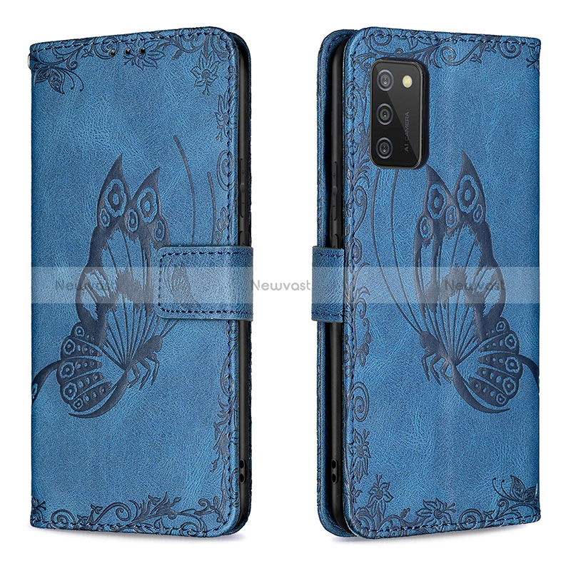 Leather Case Stands Butterfly Flip Cover Holder B02F for Samsung Galaxy M02s