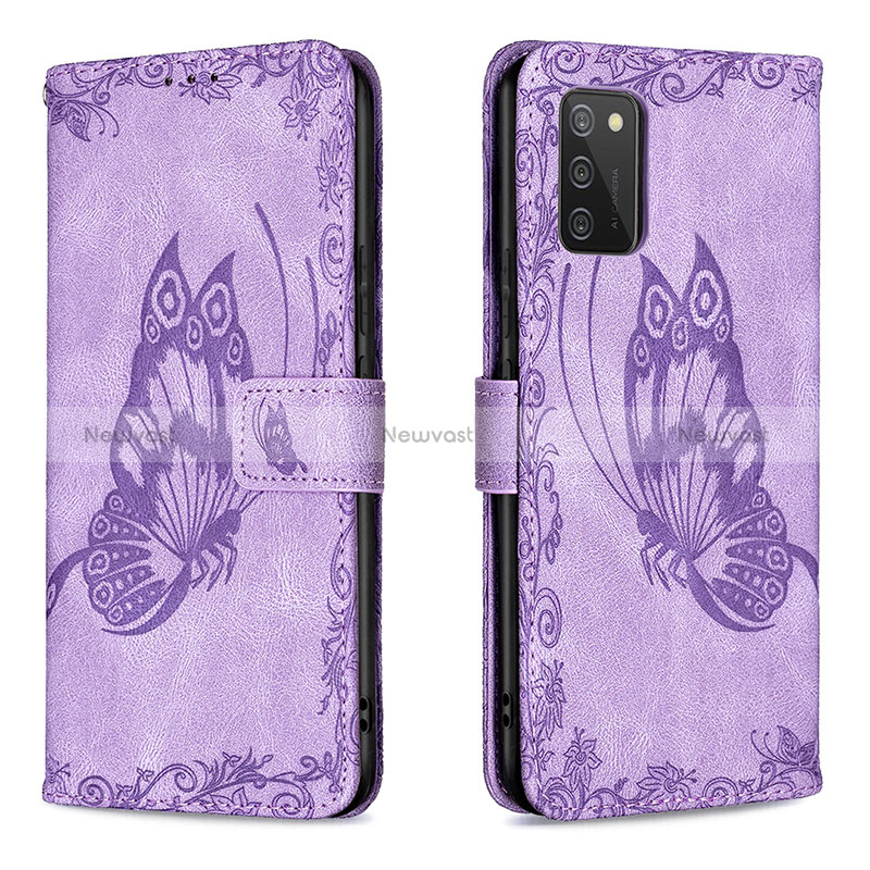 Leather Case Stands Butterfly Flip Cover Holder B02F for Samsung Galaxy M02s