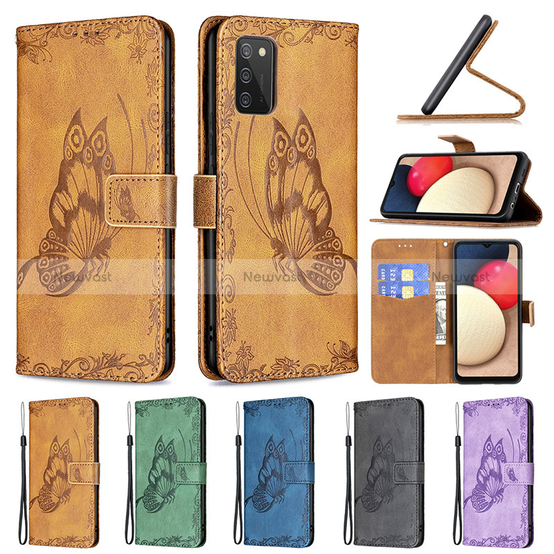 Leather Case Stands Butterfly Flip Cover Holder B02F for Samsung Galaxy M02s