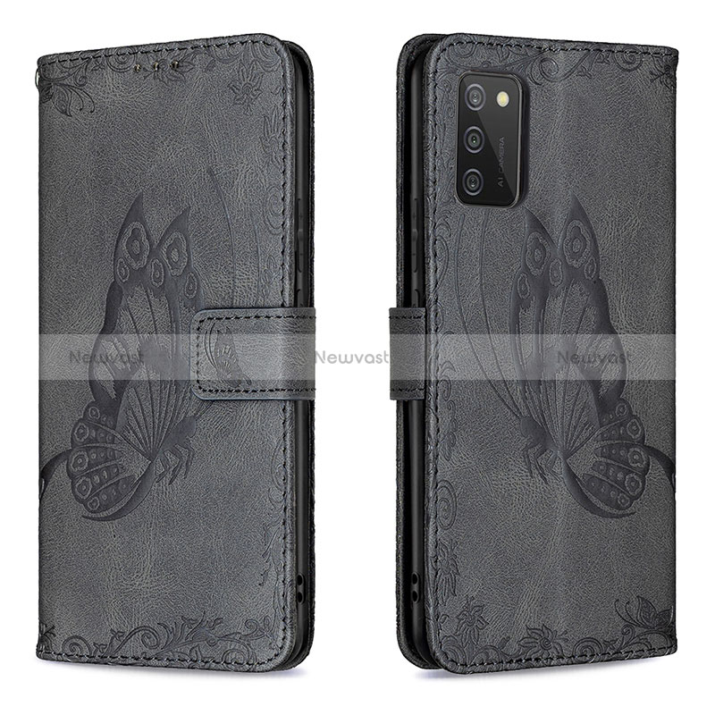 Leather Case Stands Butterfly Flip Cover Holder B02F for Samsung Galaxy M02s Black