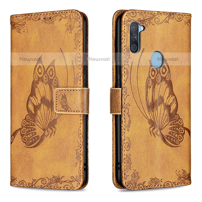 Leather Case Stands Butterfly Flip Cover Holder B02F for Samsung Galaxy M11 Brown