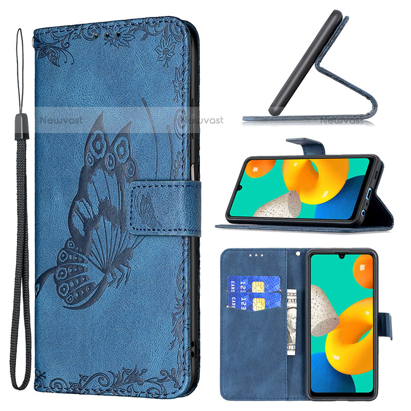 Leather Case Stands Butterfly Flip Cover Holder B02F for Samsung Galaxy M32 4G