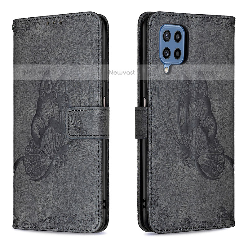 Leather Case Stands Butterfly Flip Cover Holder B02F for Samsung Galaxy M32 4G