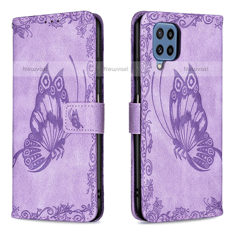 Leather Case Stands Butterfly Flip Cover Holder B02F for Samsung Galaxy M32 4G Clove Purple