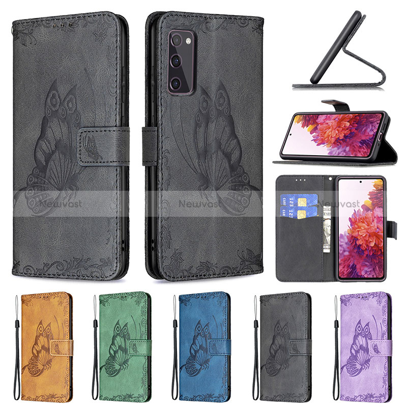 Leather Case Stands Butterfly Flip Cover Holder B02F for Samsung Galaxy S20 FE (2022) 5G