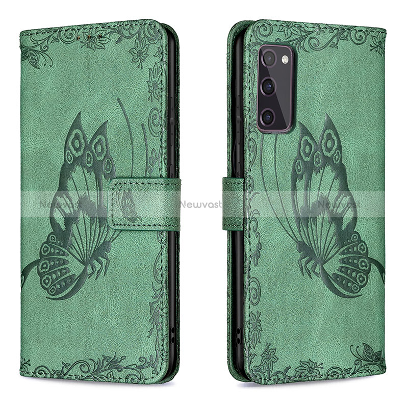 Leather Case Stands Butterfly Flip Cover Holder B02F for Samsung Galaxy S20 Lite 5G Green