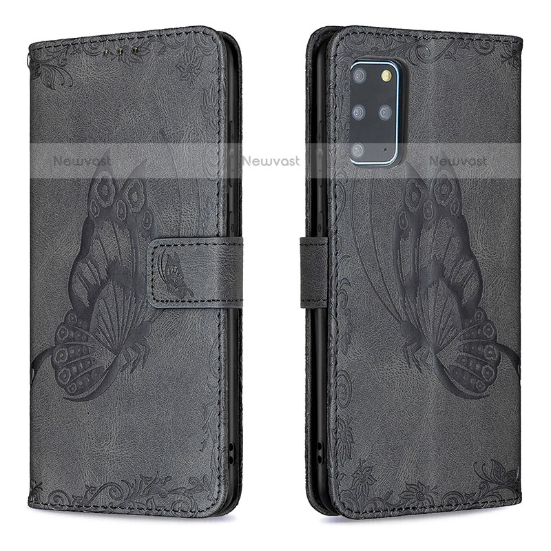 Leather Case Stands Butterfly Flip Cover Holder B02F for Samsung Galaxy S20 Plus 5G Black