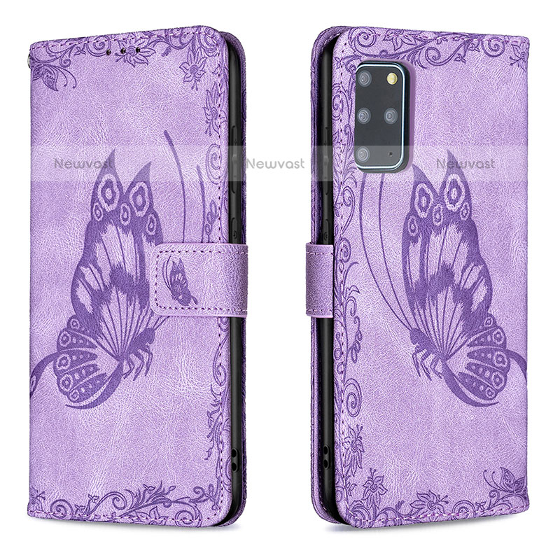 Leather Case Stands Butterfly Flip Cover Holder B02F for Samsung Galaxy S20 Plus 5G Clove Purple