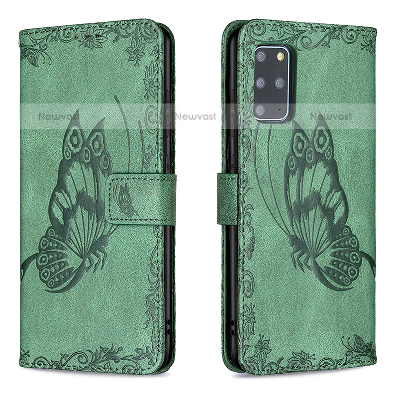 Leather Case Stands Butterfly Flip Cover Holder B02F for Samsung Galaxy S20 Plus 5G Green