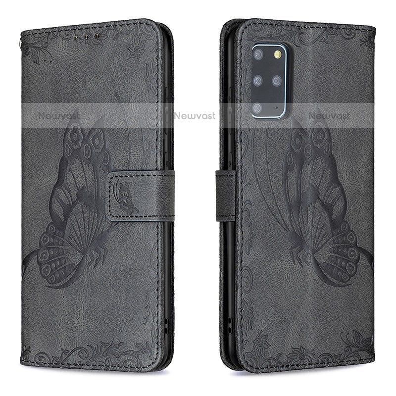 Leather Case Stands Butterfly Flip Cover Holder B02F for Samsung Galaxy S20 Plus Black