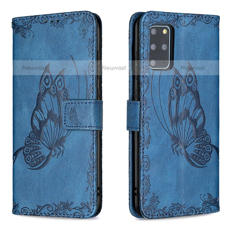 Leather Case Stands Butterfly Flip Cover Holder B02F for Samsung Galaxy S20 Plus Blue
