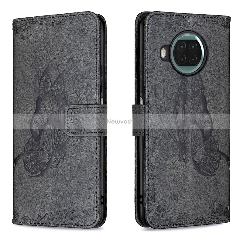 Leather Case Stands Butterfly Flip Cover Holder B02F for Xiaomi Mi 10i 5G Black