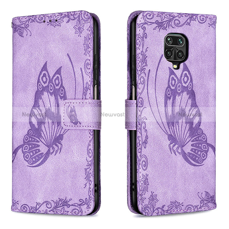 Leather Case Stands Butterfly Flip Cover Holder B02F for Xiaomi Poco M2 Pro Clove Purple