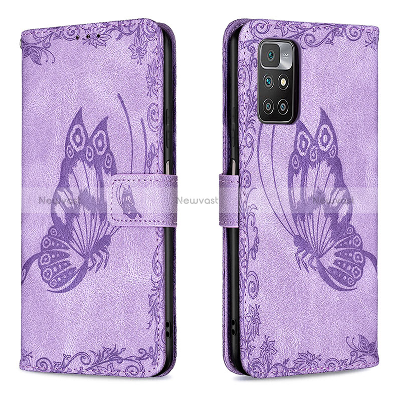 Leather Case Stands Butterfly Flip Cover Holder B02F for Xiaomi Redmi 10 4G