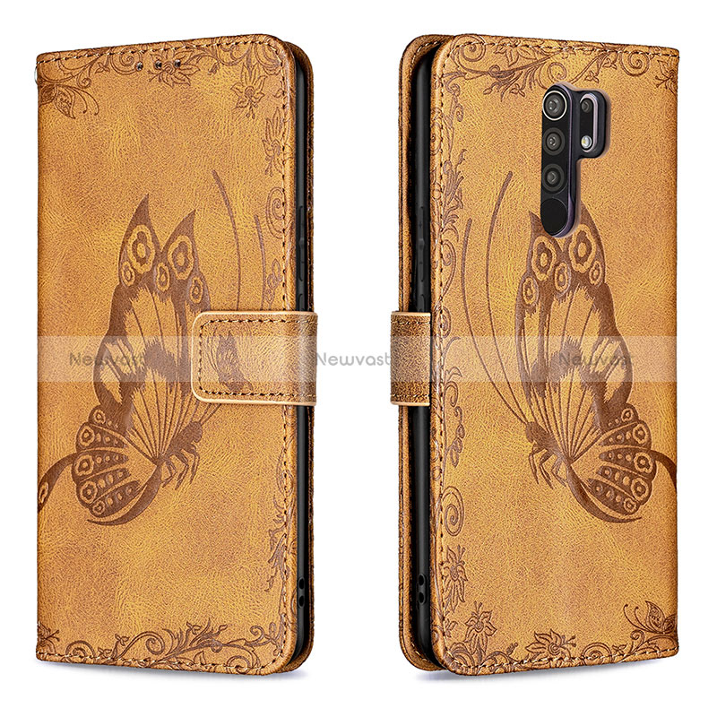 Leather Case Stands Butterfly Flip Cover Holder B02F for Xiaomi Redmi 9