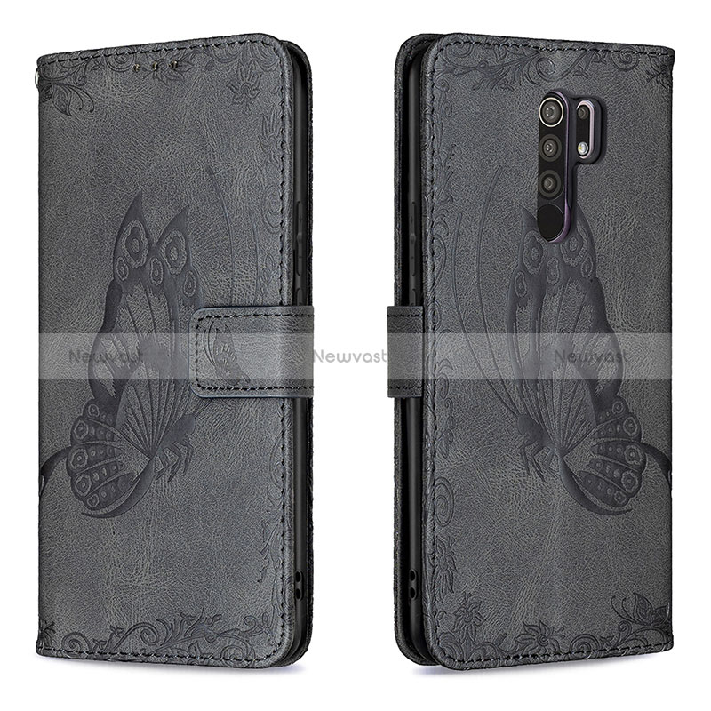 Leather Case Stands Butterfly Flip Cover Holder B02F for Xiaomi Redmi 9