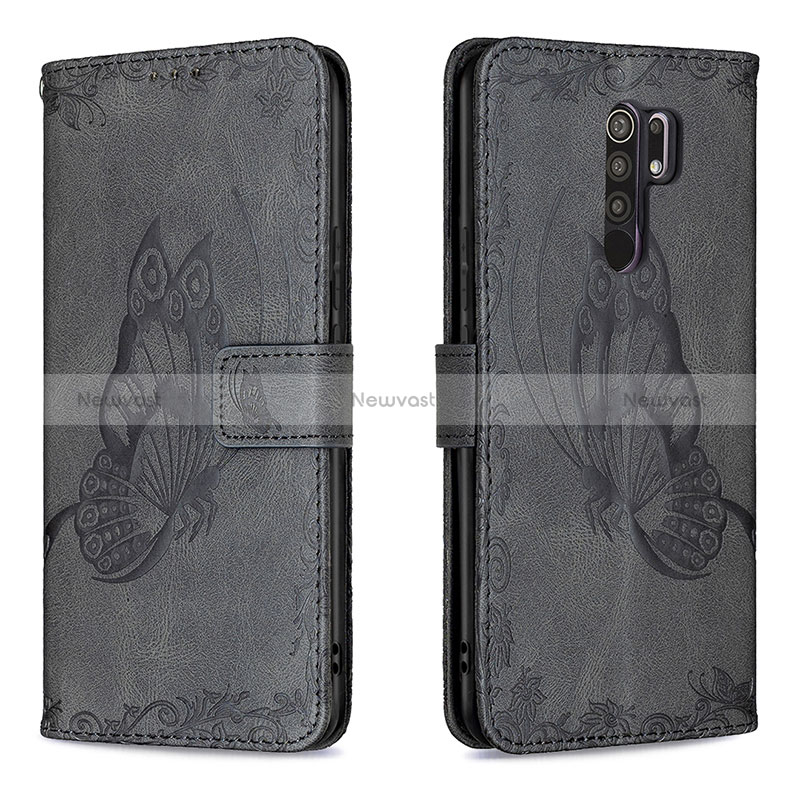 Leather Case Stands Butterfly Flip Cover Holder B02F for Xiaomi Redmi 9 Prime India