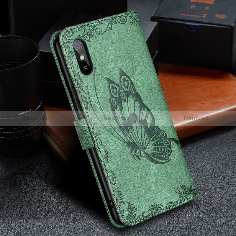 Leather Case Stands Butterfly Flip Cover Holder B02F for Xiaomi Redmi 9A