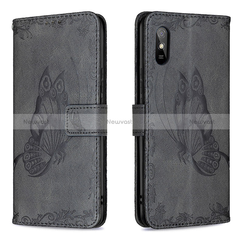 Leather Case Stands Butterfly Flip Cover Holder B02F for Xiaomi Redmi 9A