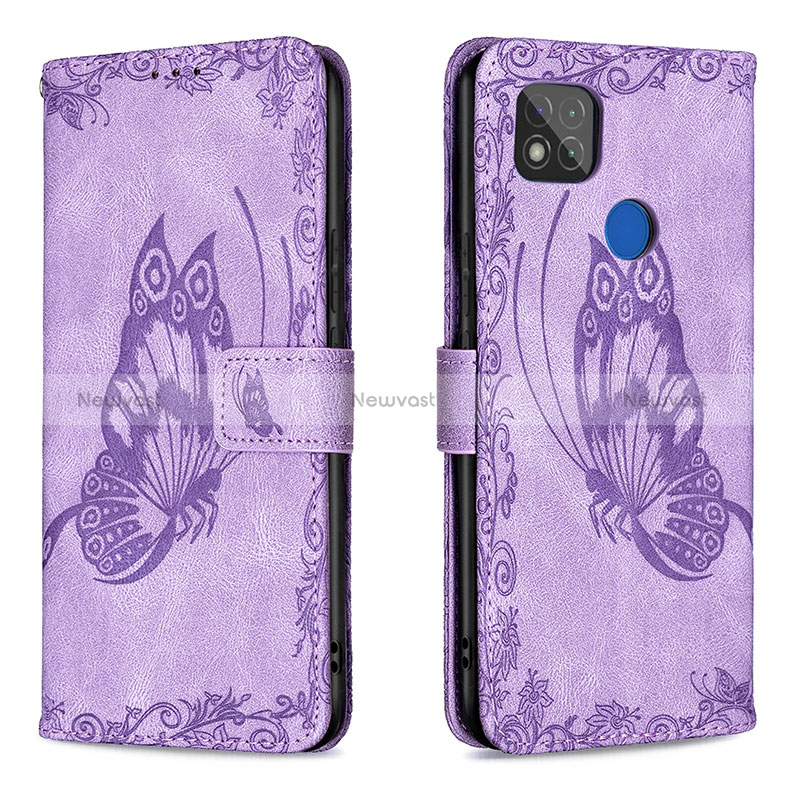 Leather Case Stands Butterfly Flip Cover Holder B02F for Xiaomi Redmi 9C NFC