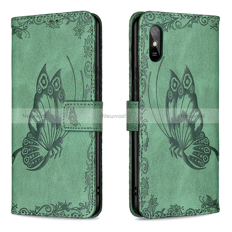 Leather Case Stands Butterfly Flip Cover Holder B02F for Xiaomi Redmi 9i